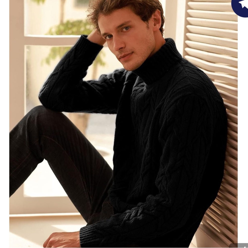 Grace Karin Black Cable Knit Turtleneck Sweater – Large